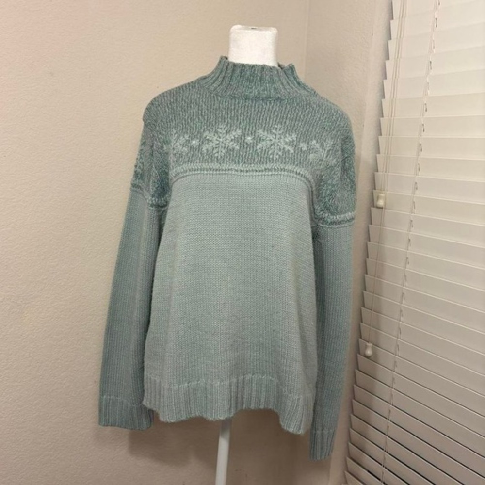Norton McNaughton size m blue two‎ tone snowflake mock neck sweater monochrome